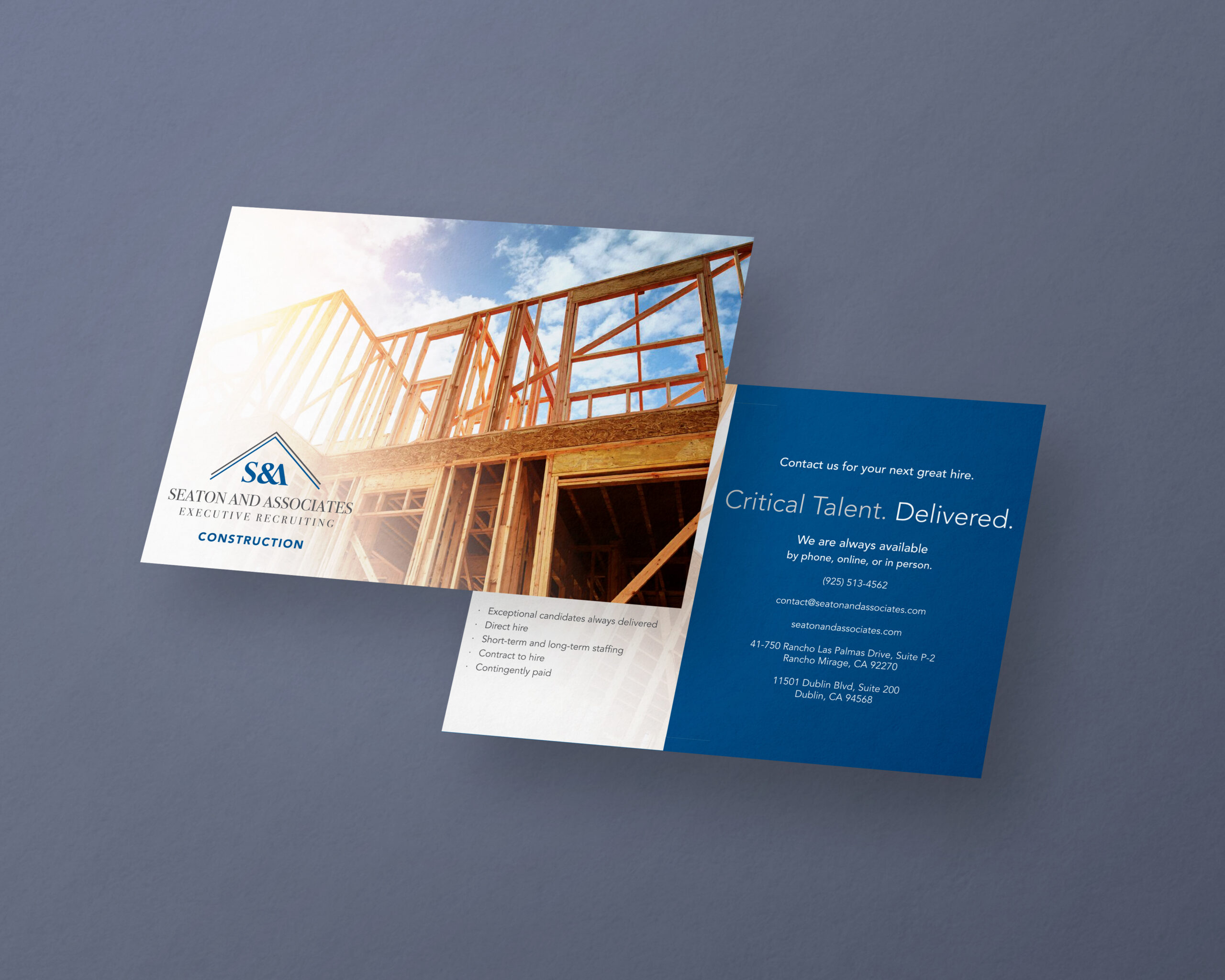 Seaton and Associates postcard design for construction
